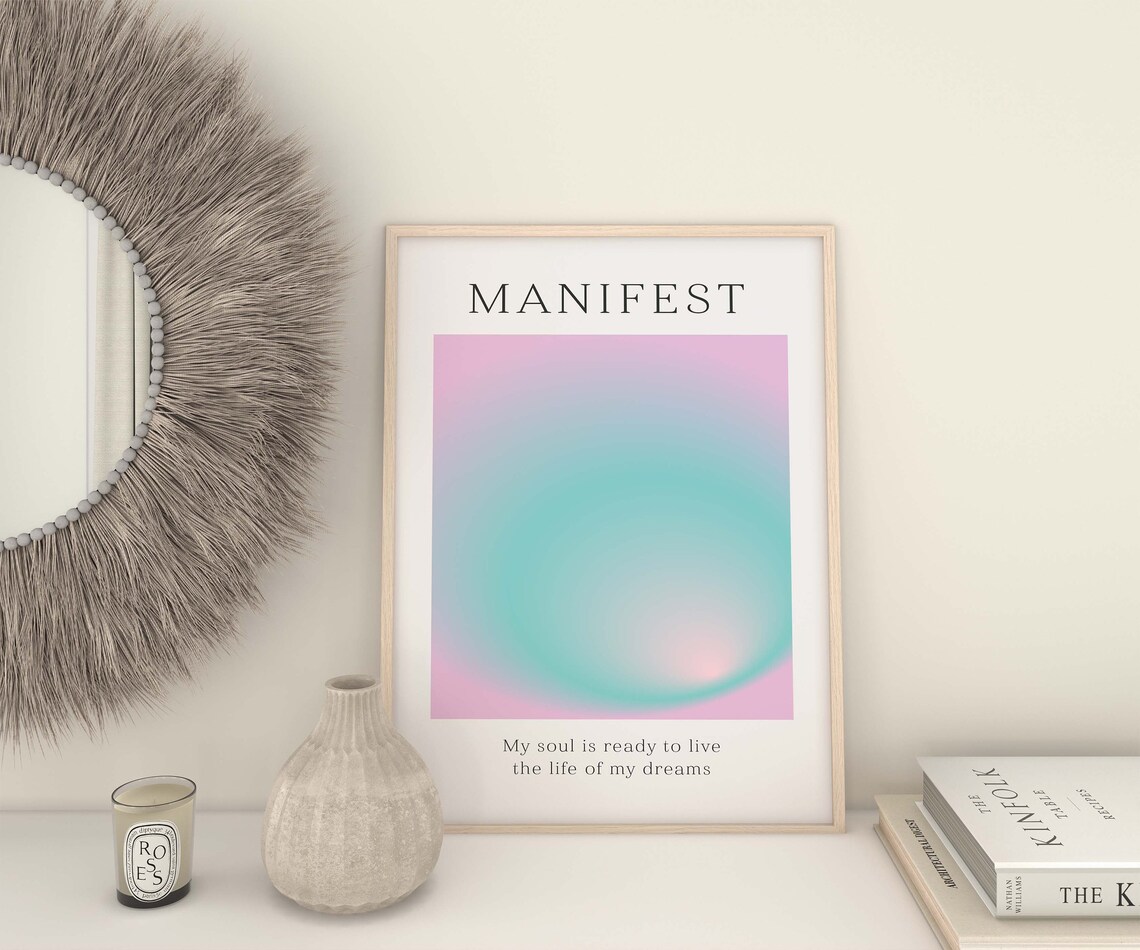 Manifest Dream Life Affirmation Pastel Pink Mint Aura Gradient Poster - Image 2