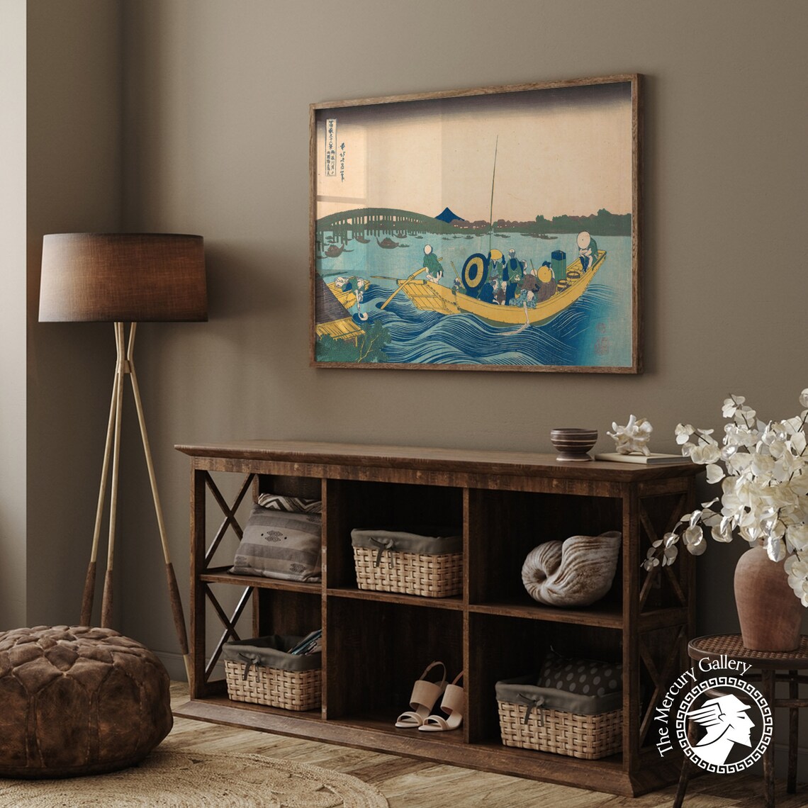 Hokusai Sunset Over Ryogoku Bridge River Boats Japanese Art Poster - Image 3
