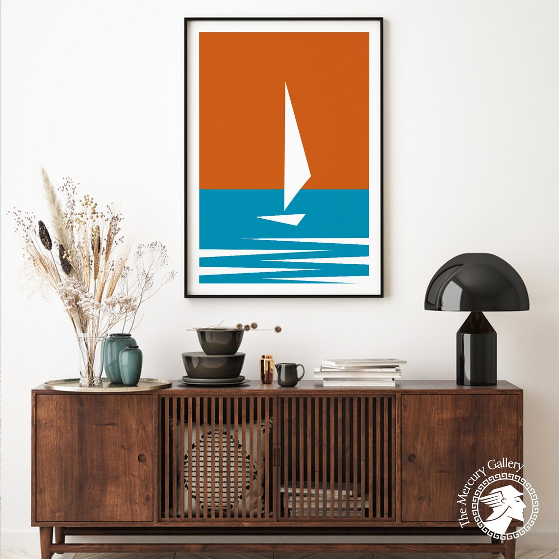 Sailboat Sunset Retro Travel Minimalist Ocean Sailing Graphic Art Poster - Image 6