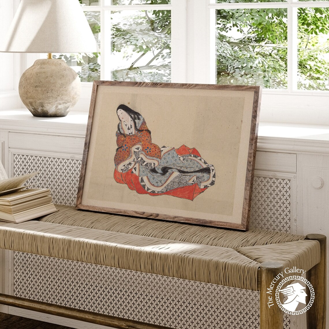 Hokusai Court Lady Reclining in Ornate Red Kimono Edo Era Art Poster - Image 3