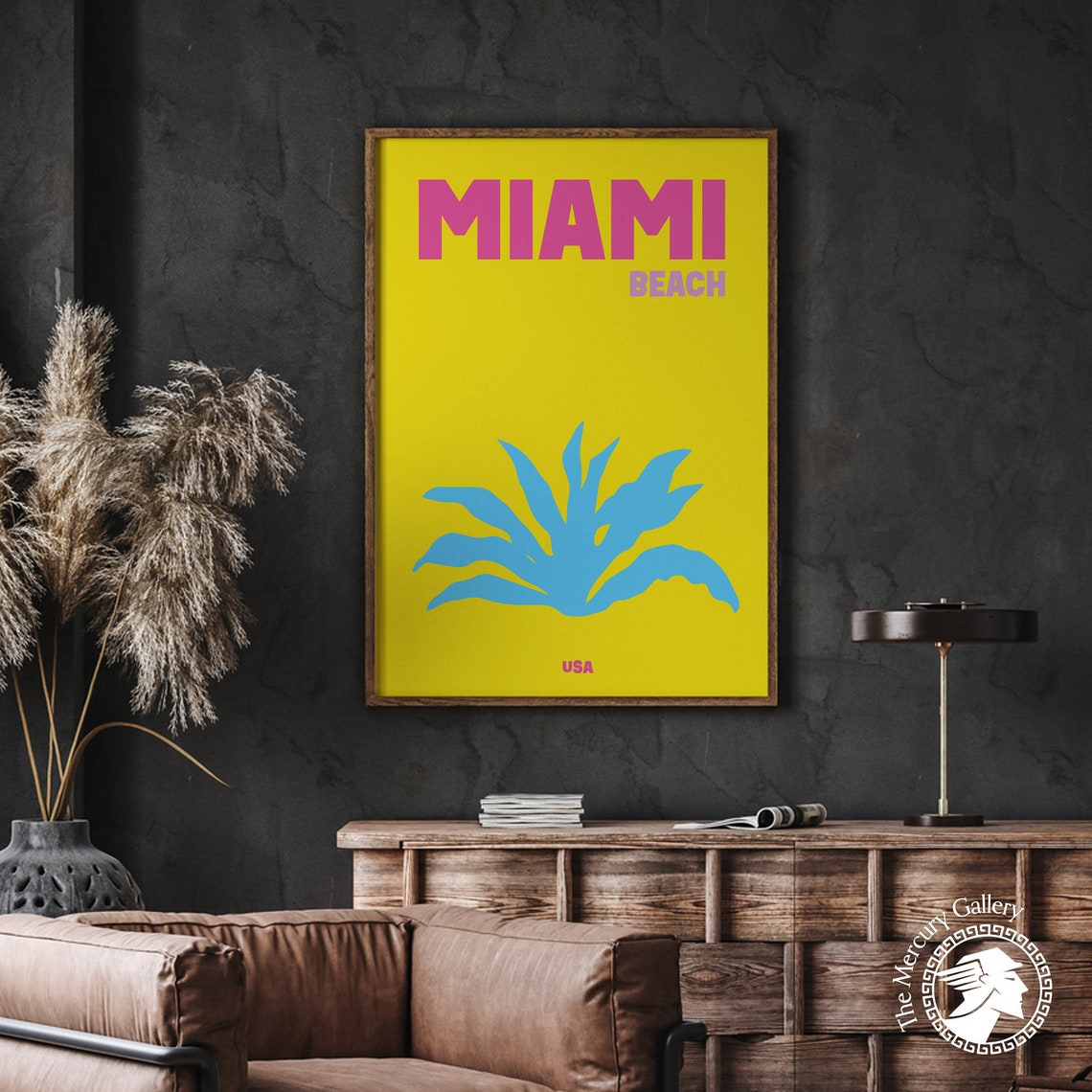Miami Beach Florida Bright Yellow Minimalist Palm Travel Poster - Image 3