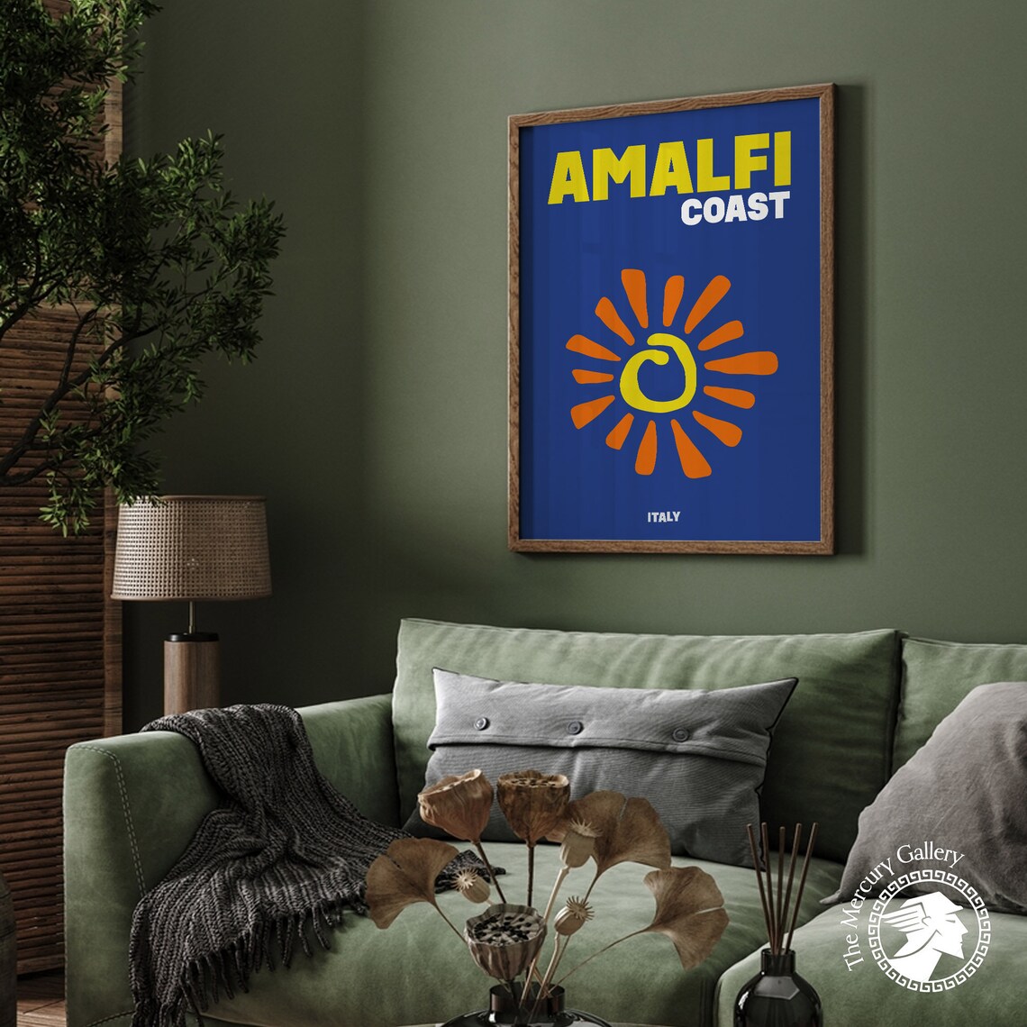 Amalfi Coast Italy Bold Blue Orange Sun Minimalist Travel Poster - Image 6
