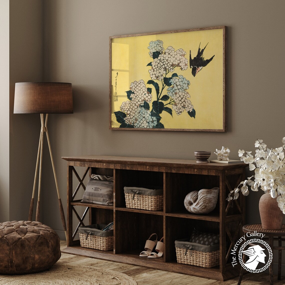 Japanese Woodblock Yellow Flowers and Swallow Art Print - Image 6