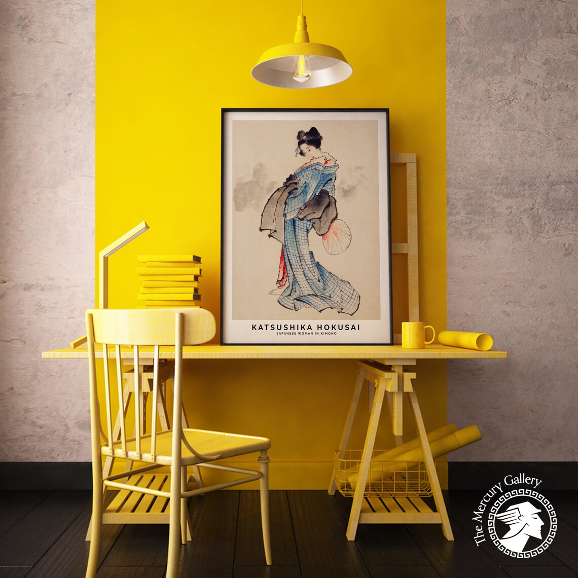 Katsushika Hokusai Woman in Blue Checkered Kimono Parasol Ukiyo E Art Poster - Image 5
