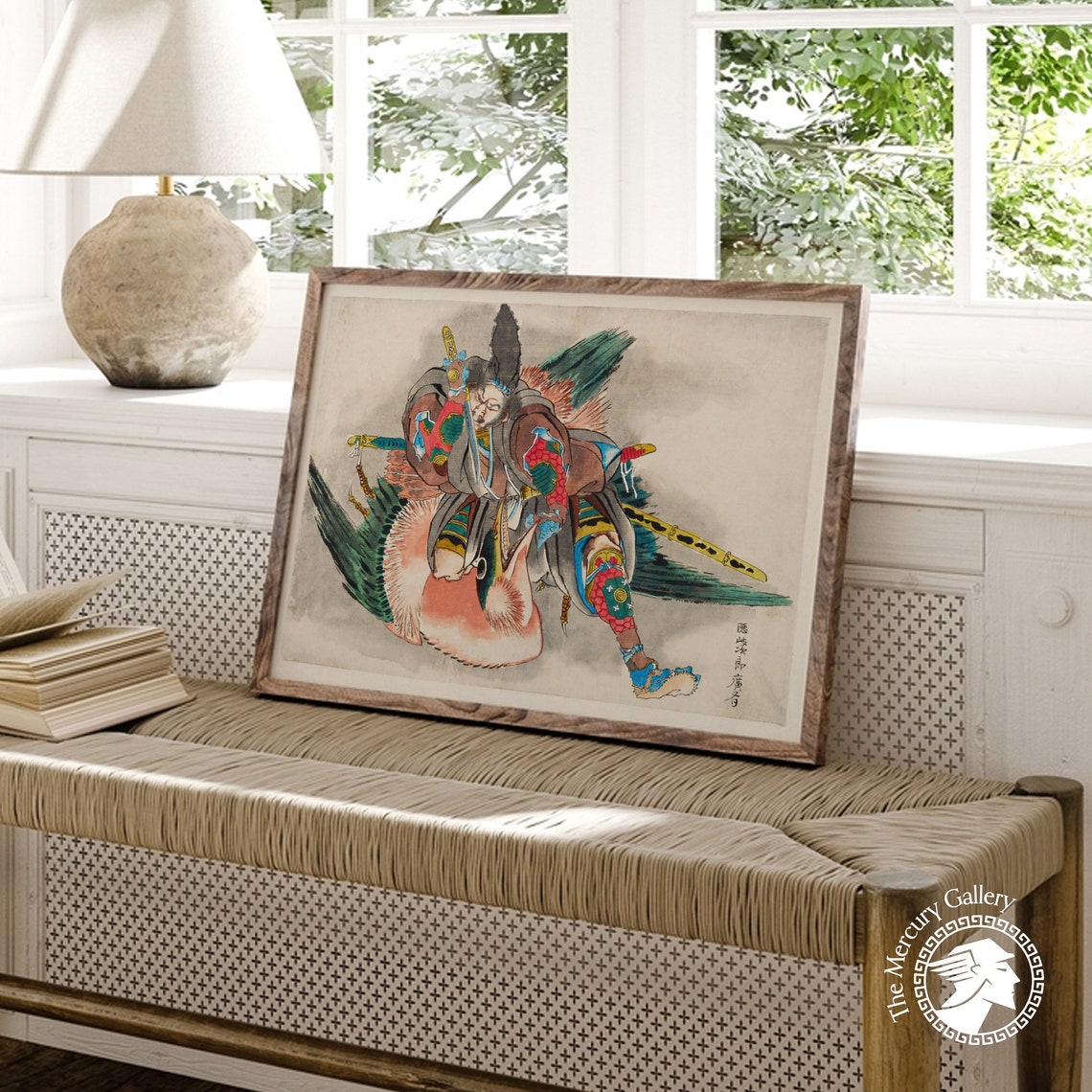 Hokusai Samurai Warrior Grappling Demon Colorful Ukiyo E Art Poster - Image 3