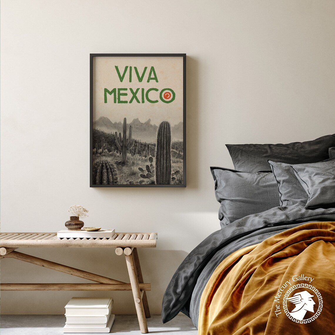 Viva Mexico Desert Cactus Mountains Monochrome Vintage Travel Poster - Image 5