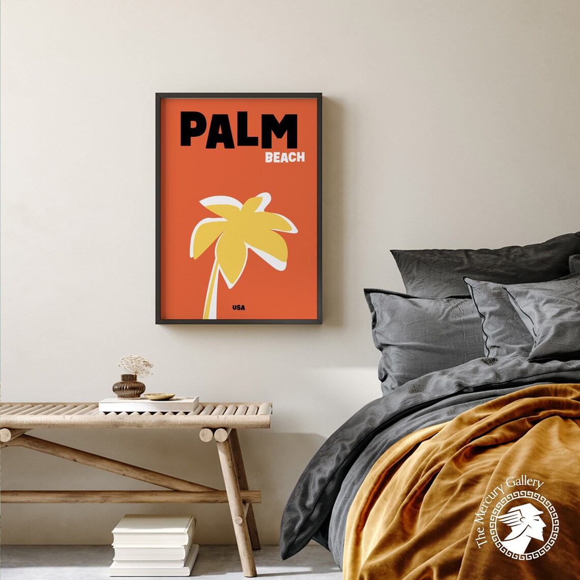 Palm Beach USA Yellow Palm Tree Terracotta Modern Retro Travel Poster - Image 5