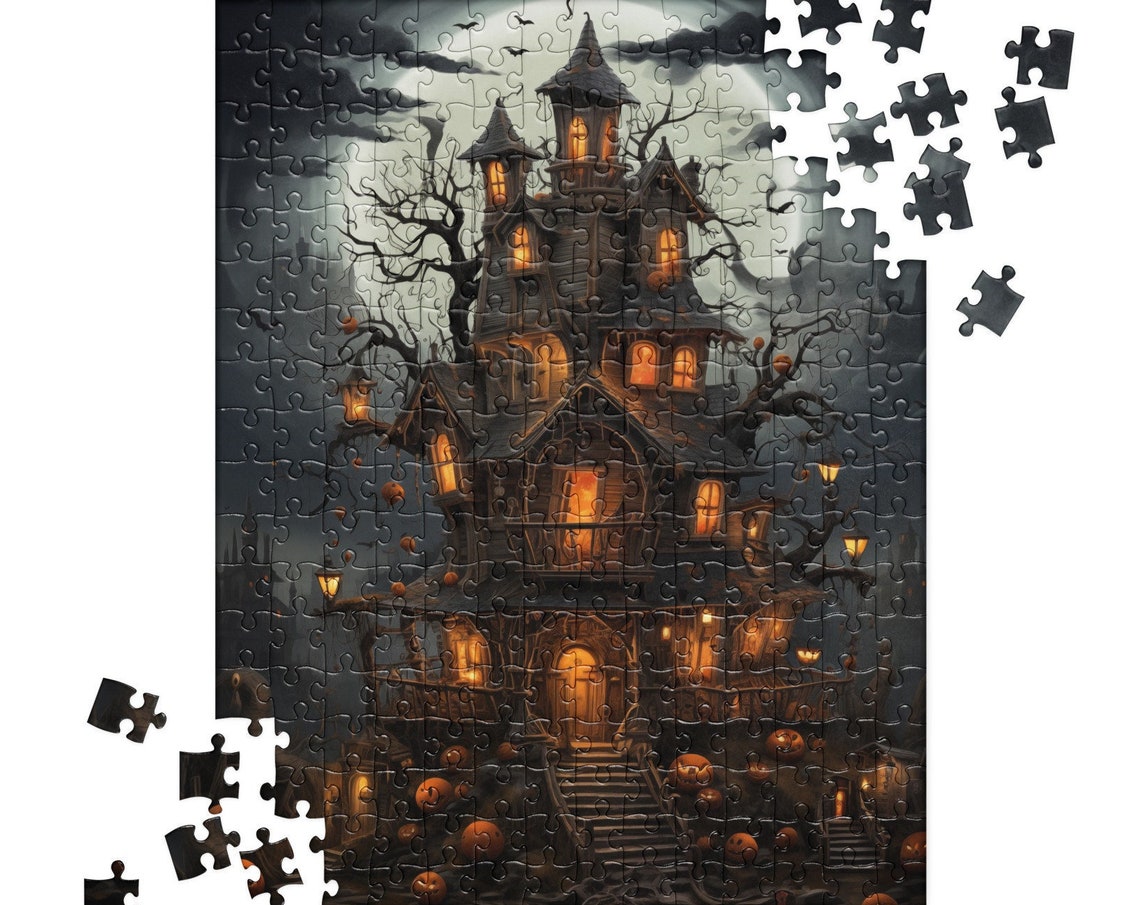 Spooky Haunted House Jack O Lantern Halloween Jigsaw Puzzle Poster