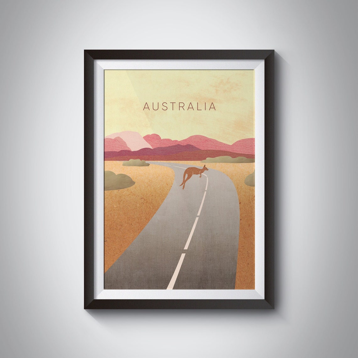 Australia Outback Kangaroo Desert Highway Road Trip Sunset Poster