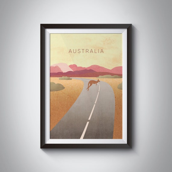 Australia Outback Kangaroo Desert Highway Road Trip Sunset Poster