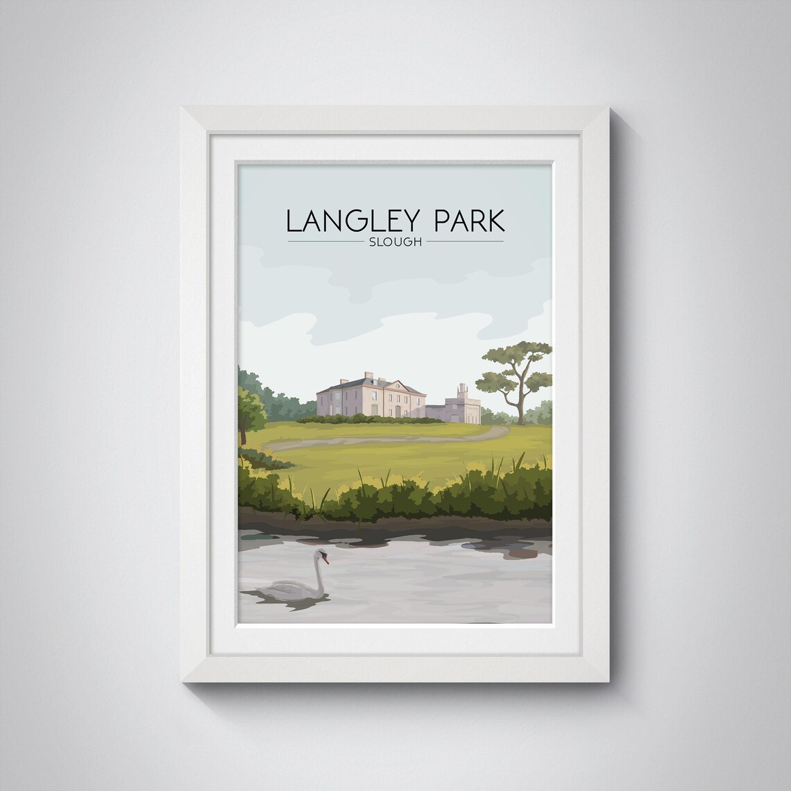 Langley Park Slough Langley Hall And Swan Lake Travel Poster - Image 4