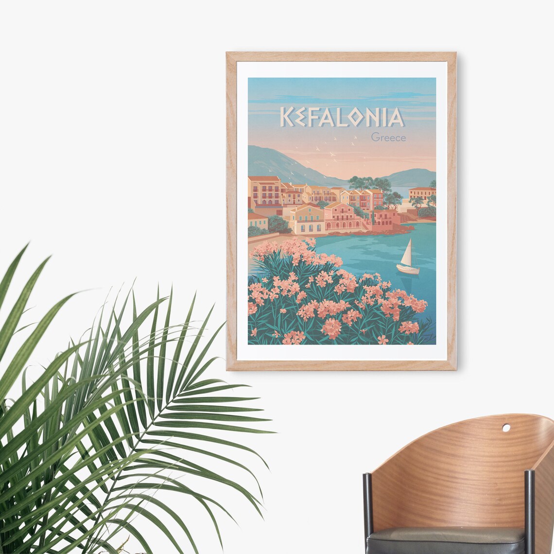 Kefalonia Greece Ionian Island Seaside Blossom Vintage Travel Poster - Image 3