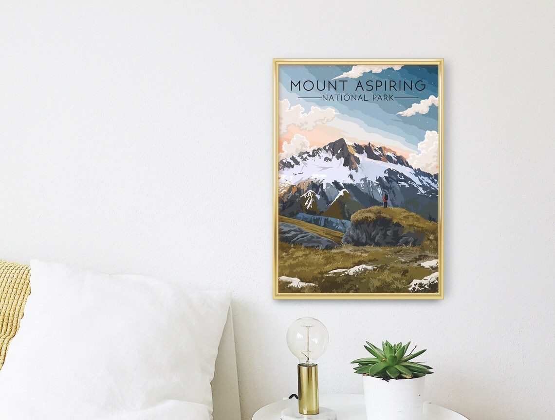 Mount Aspiring National Park New Zealand Peak Hiker View Travel Poster - Image 3