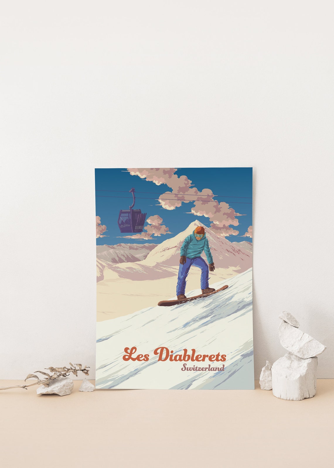 Les Diablerets Switzerland Snowboarding Mountain Resort Poster - Image 4