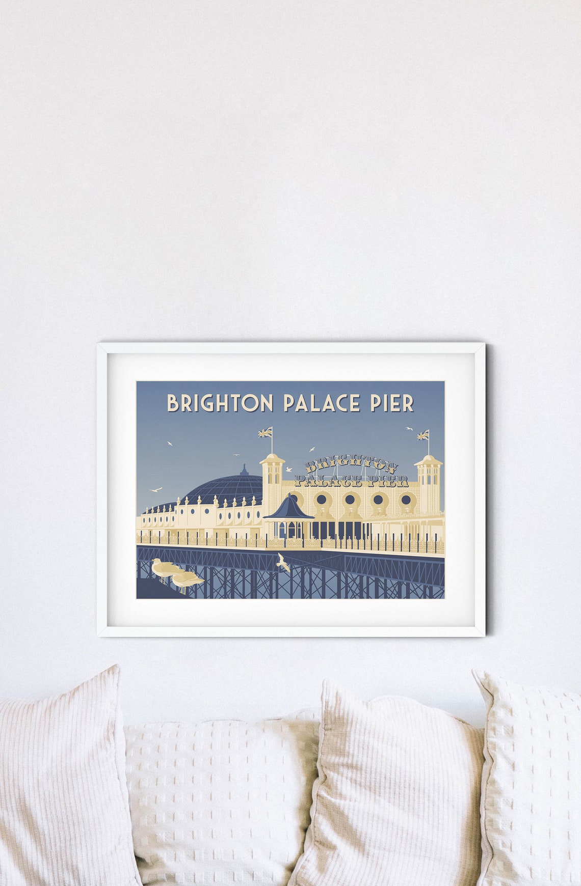Brighton Palace Pier Seaside Gulls Vintage Art Deco Travel Poster - Image 2