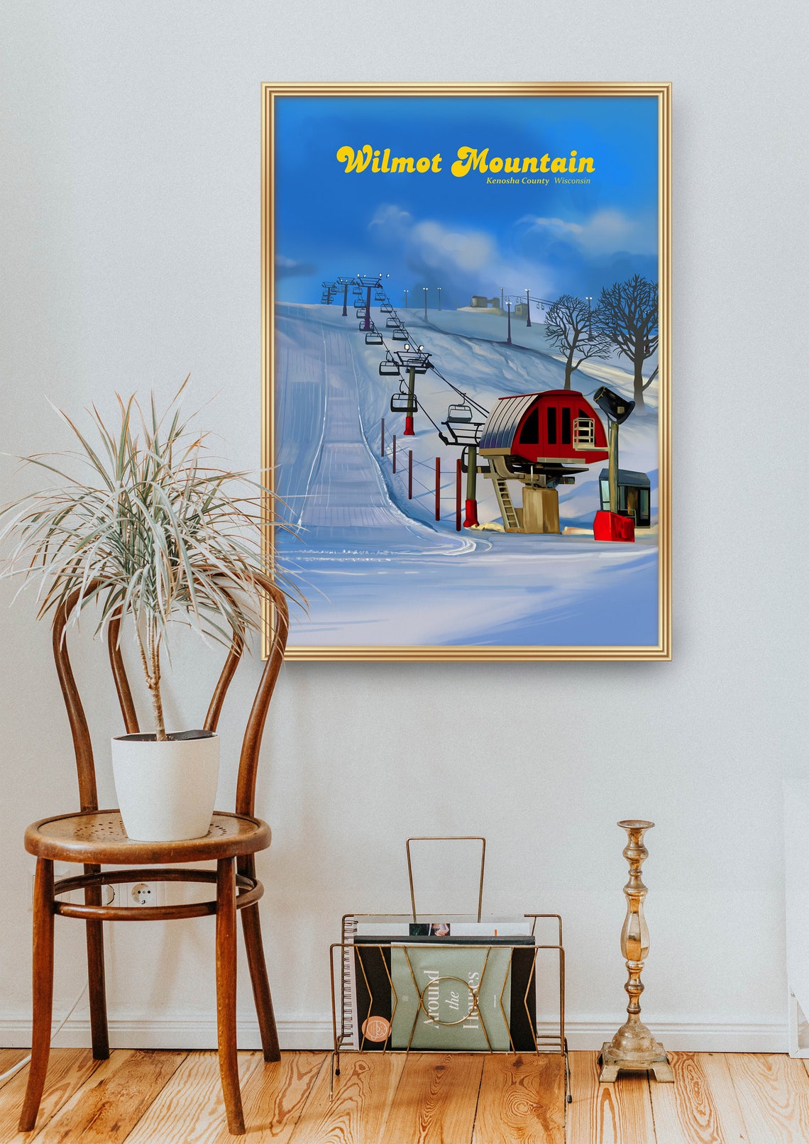 Wilmot Mountain Ski Resort Poster Wisconsin Usa Ski Resort Print Vintage Travel Print Randall Salem Lakes Milwaukee Snowboarding Art - Image 3