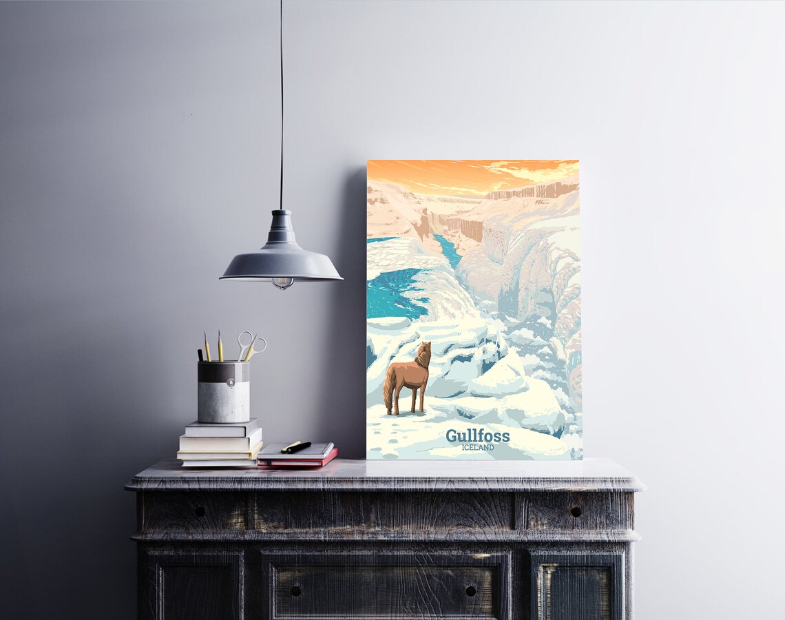 Gullfoss Waterfall Iceland Retro Travel Poster - Image 2