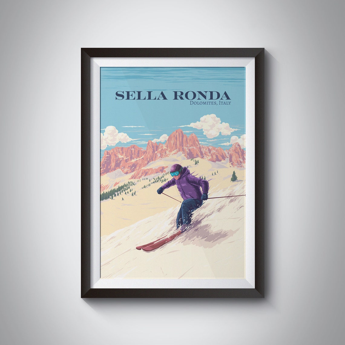 Sella Ronda Downhill Skier In The Dolomites Italy Travel Poster