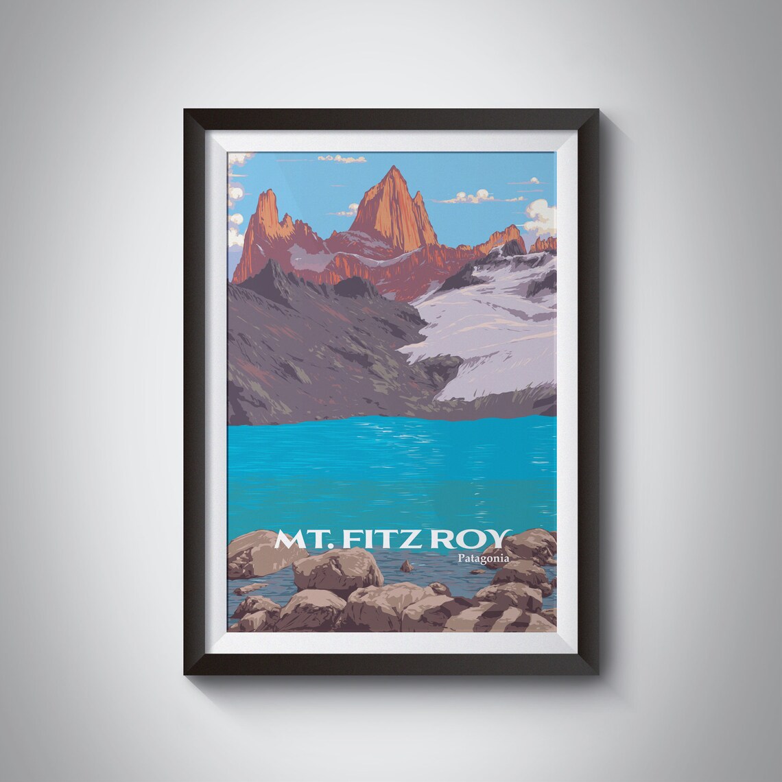 Mount Fitz Roy Patagonia Golden Granite Turquoise Lake Poster