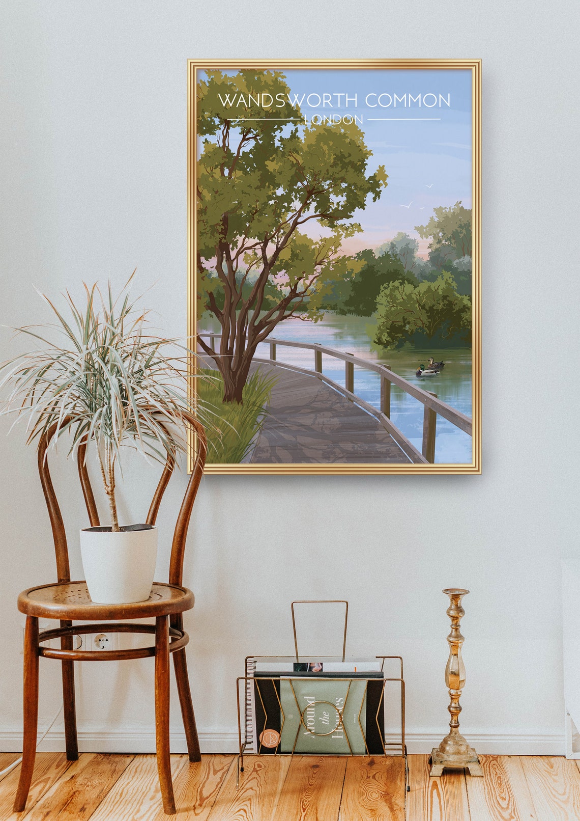Wandsworth Common London Travel Poster Boardwalk Bridge Pond Ducks - Image 2