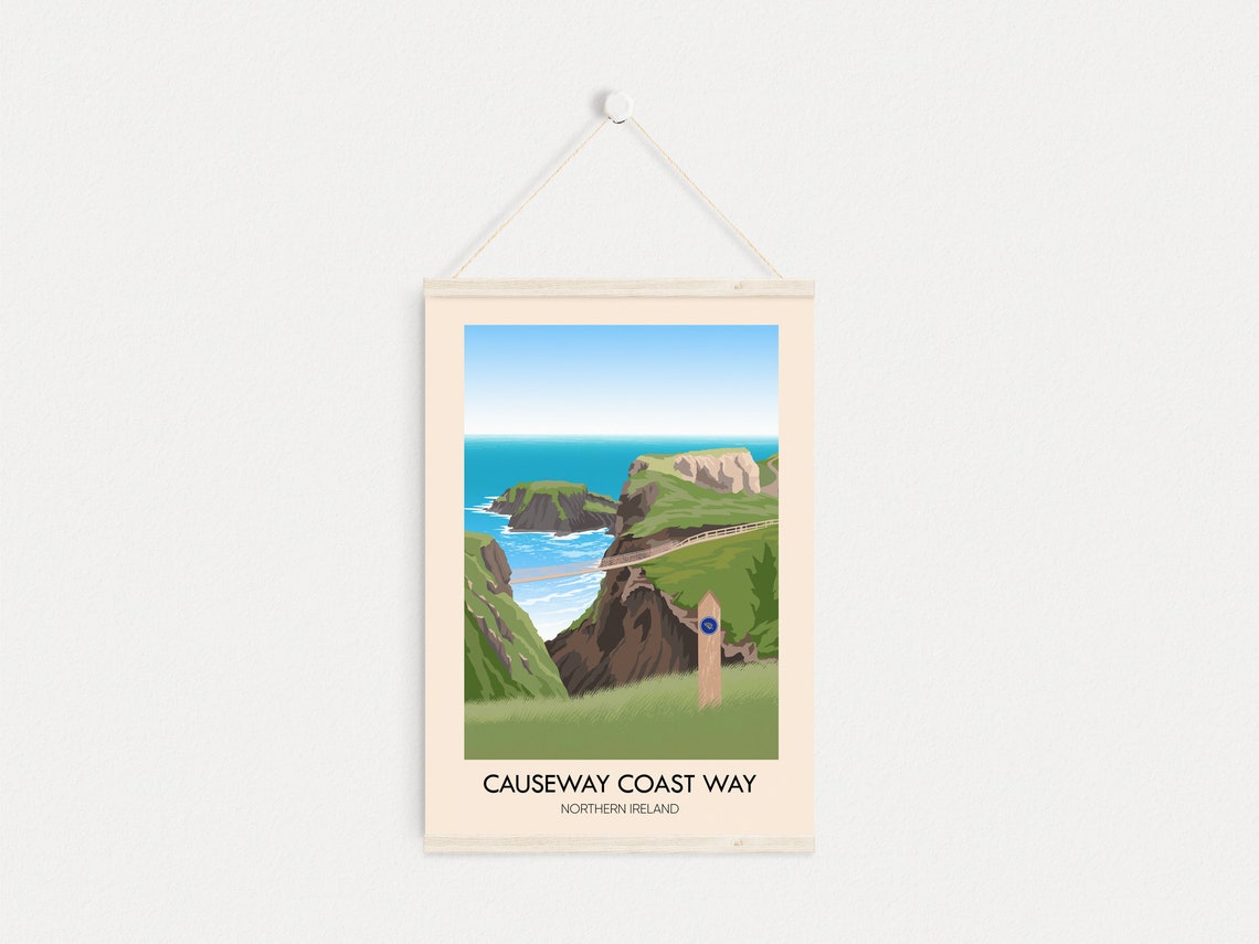 Causeway Coast Way Hiking Trail Poster Northern Ireland Uk National Trail Ballycastle Portstewart Vintage Travel Print Giants Causeway - Image 4