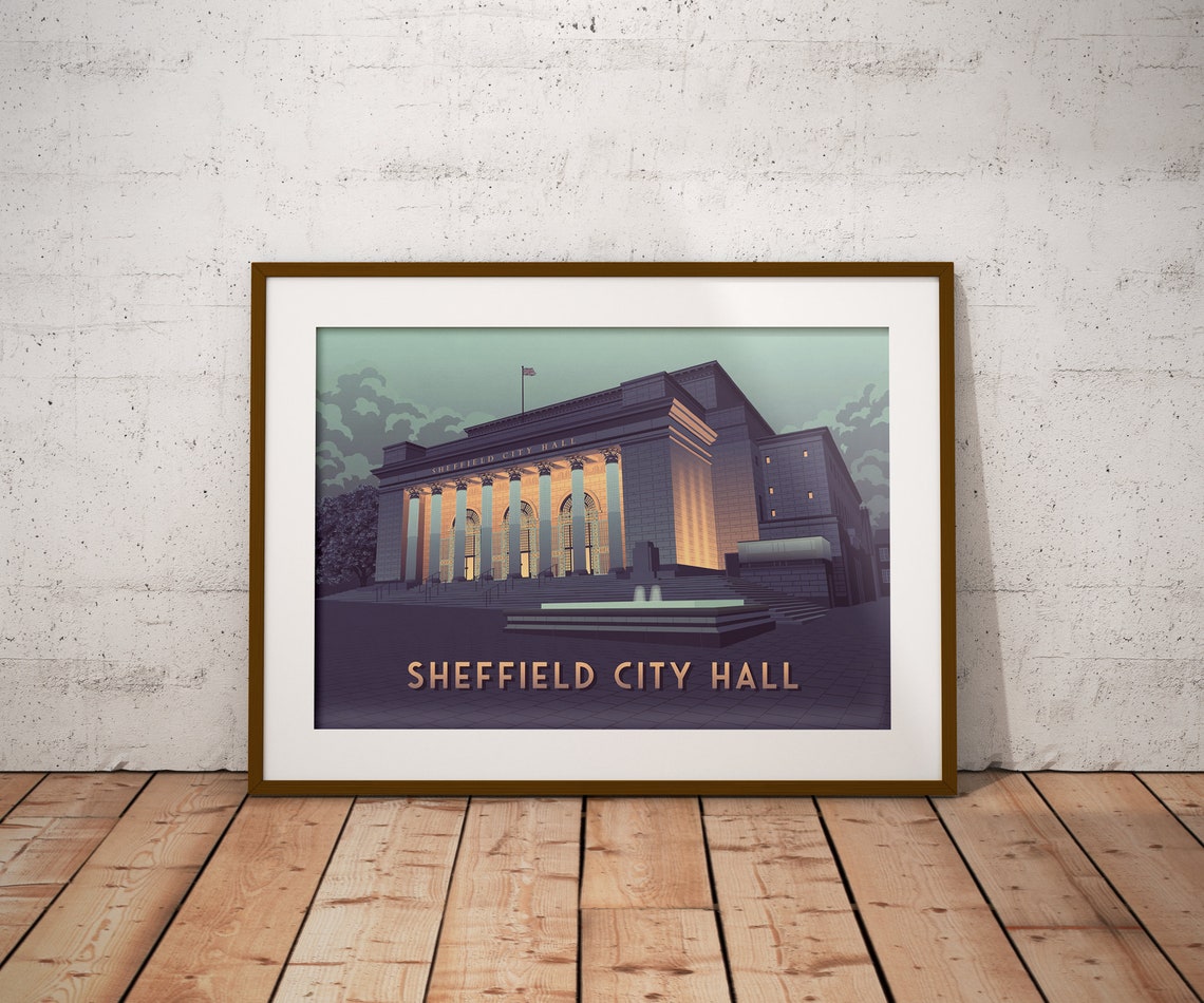 Sheffield City Hall Columns at Dusk Architecture Travel Poster - Image 4