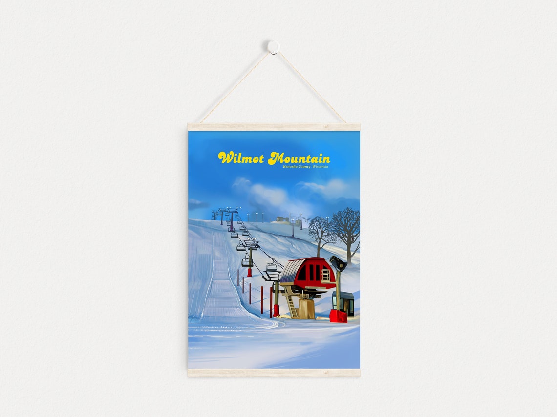 Wilmot Mountain Ski Resort Poster Wisconsin Usa Ski Resort Print Vintage Travel Print Randall Salem Lakes Milwaukee Snowboarding Art - Image 4