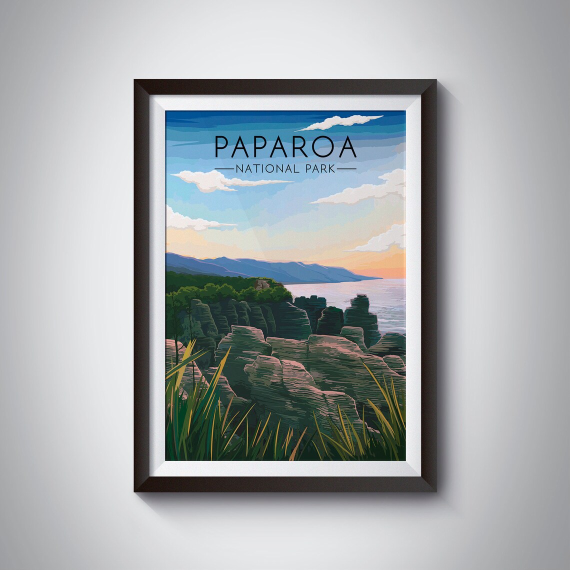 Paparoa National Park New Zealand Pancake Rocks Coast Travel Poster