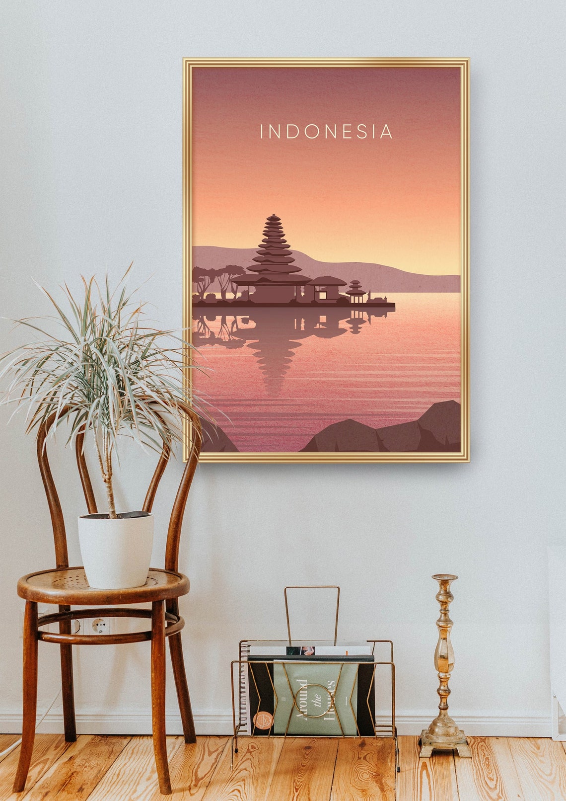 Indonesia Bali Floating Temple Sunset Lake Reflection Poster - Image 2