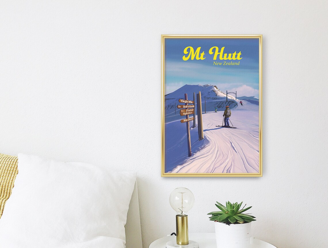 Mt Hutt New Zealand Vintage Ski Resort Poster - Image 3