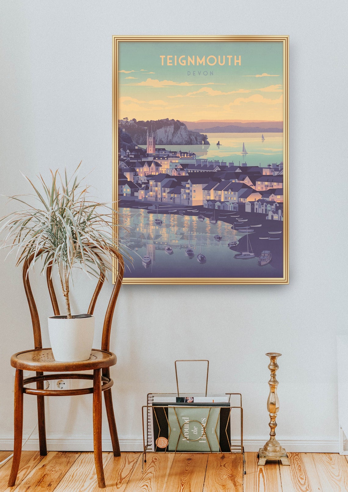 Teignmouth Devon Twilight Harbour Sailing Boats Reflection Poster - Image 2