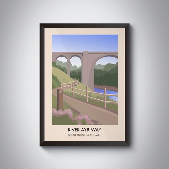 River Ayr Way Poster Scotlands Great Trails Glenbuck Loch Ayr Vintage Travel Print Hiking Source To Sea Retro Artwork Gift Framed