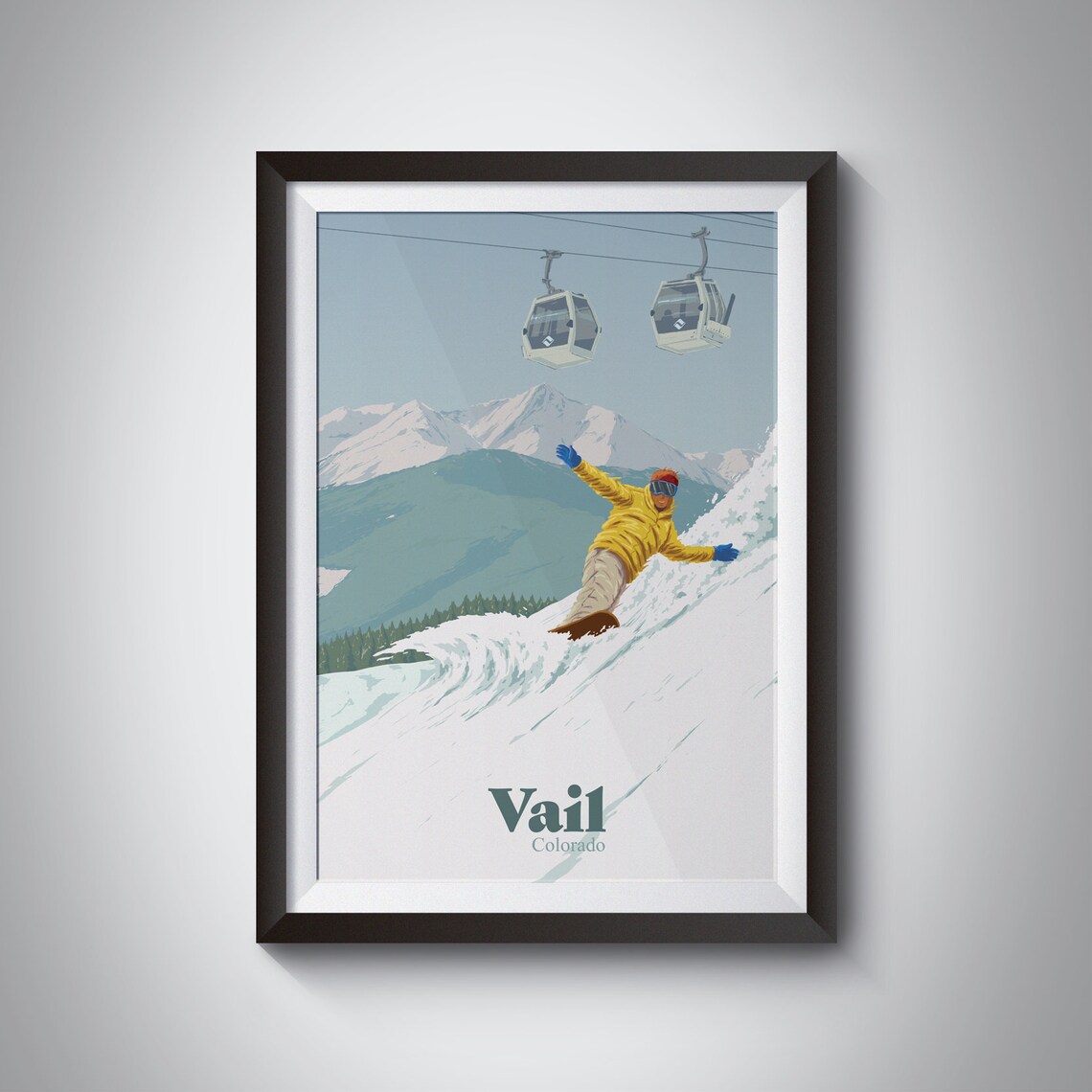 Vail Colorado Snowboarding Travel Poster, Rocky Mountains