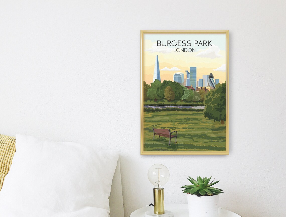 Burgess Park London Travel Poster, Southwark Skyline - Image 3