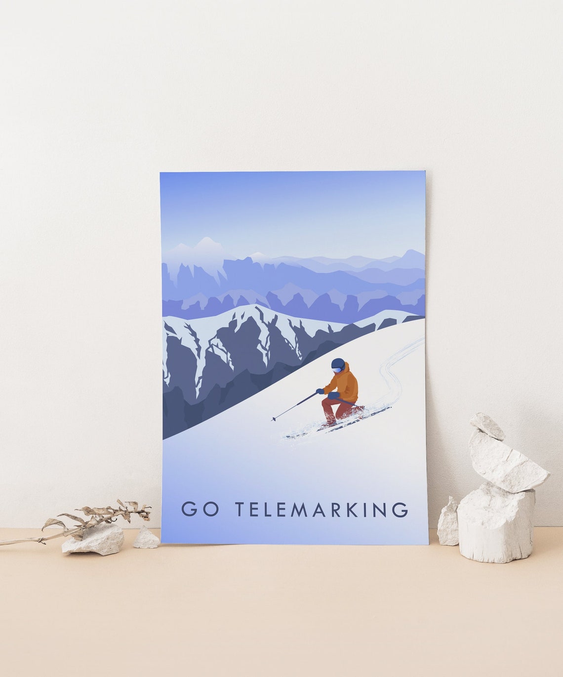 Go Telemarking Alpine Skier Minimalist Vintage Ski Art Poster - Image 4