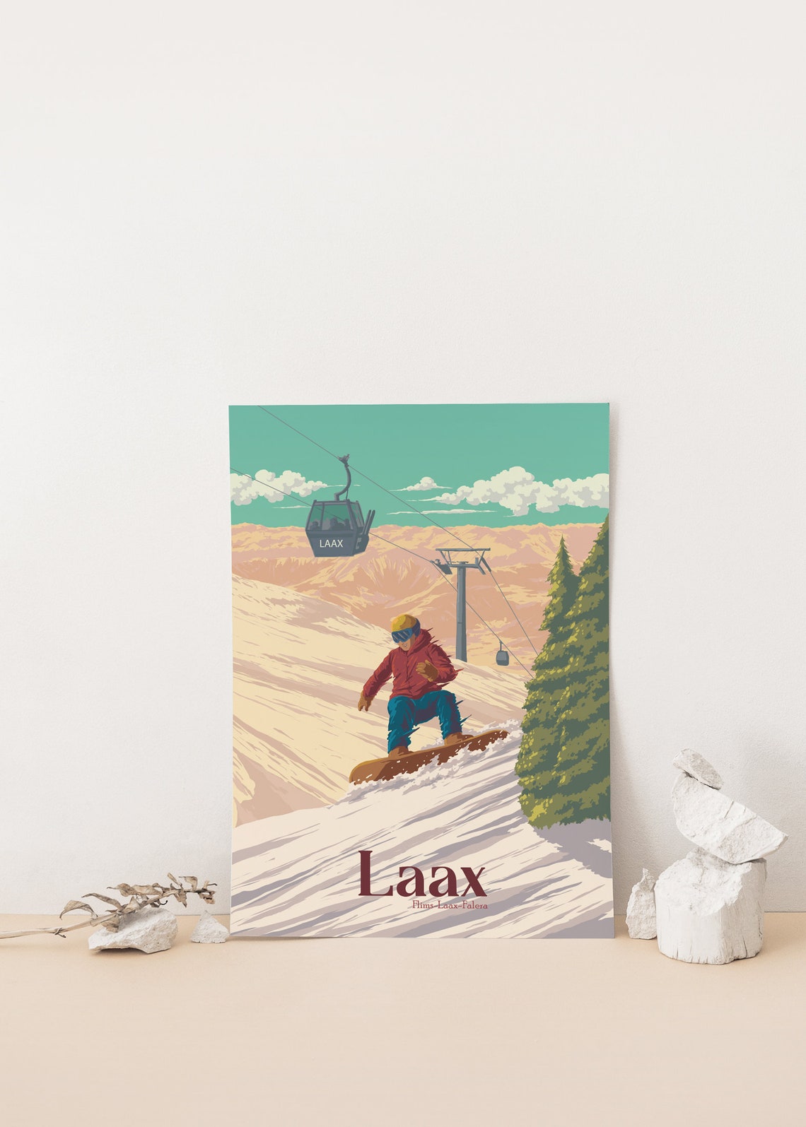 Laax Snowboarding Poster Flims Laax Falera Switzerland Travel Poster Swiss Alps Print Skiing Wall Art Vintage Ski Resort Poster Davos - Image 4