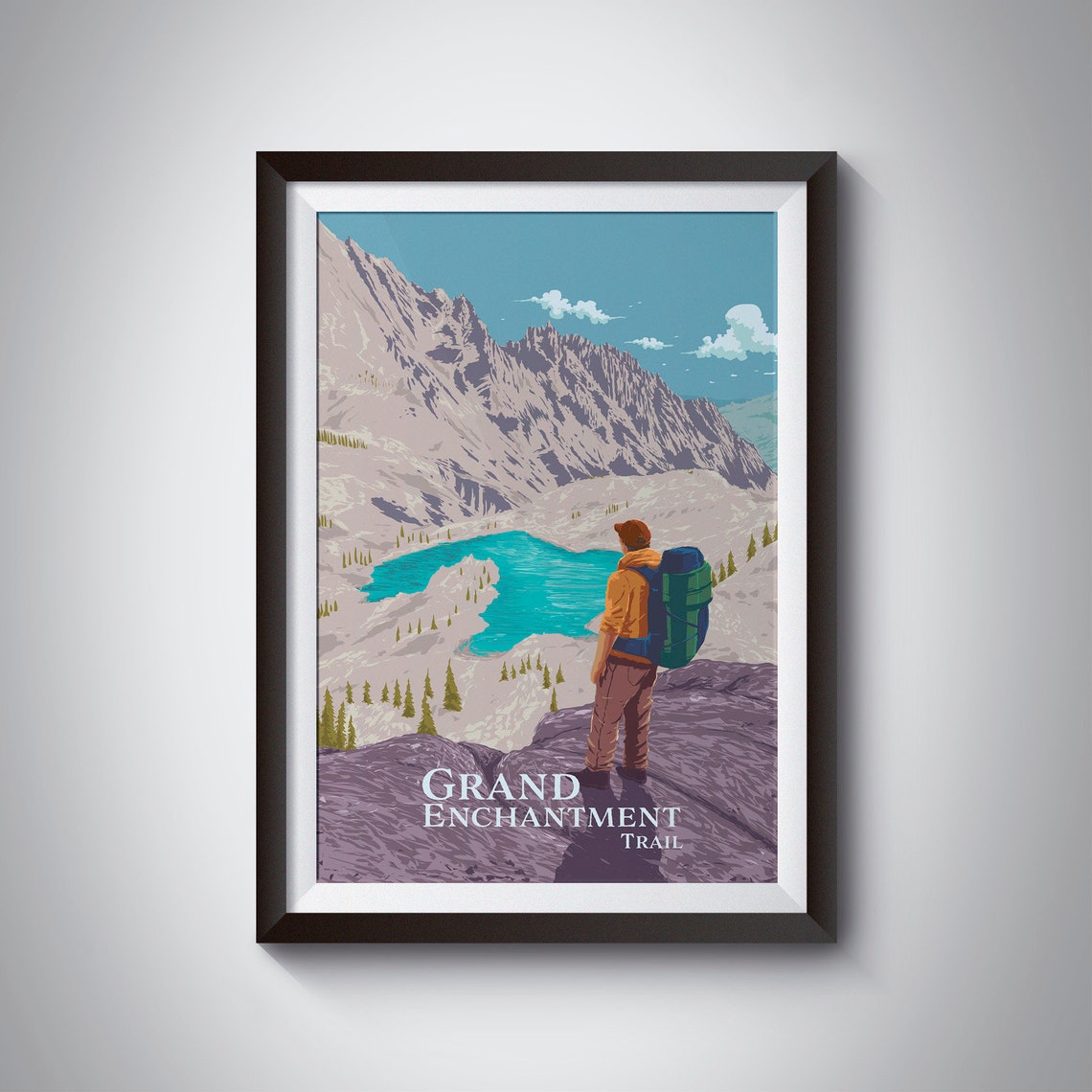 Grand Enchantment Trail Hiker Overlooking an Alpine Lake Travel Poster