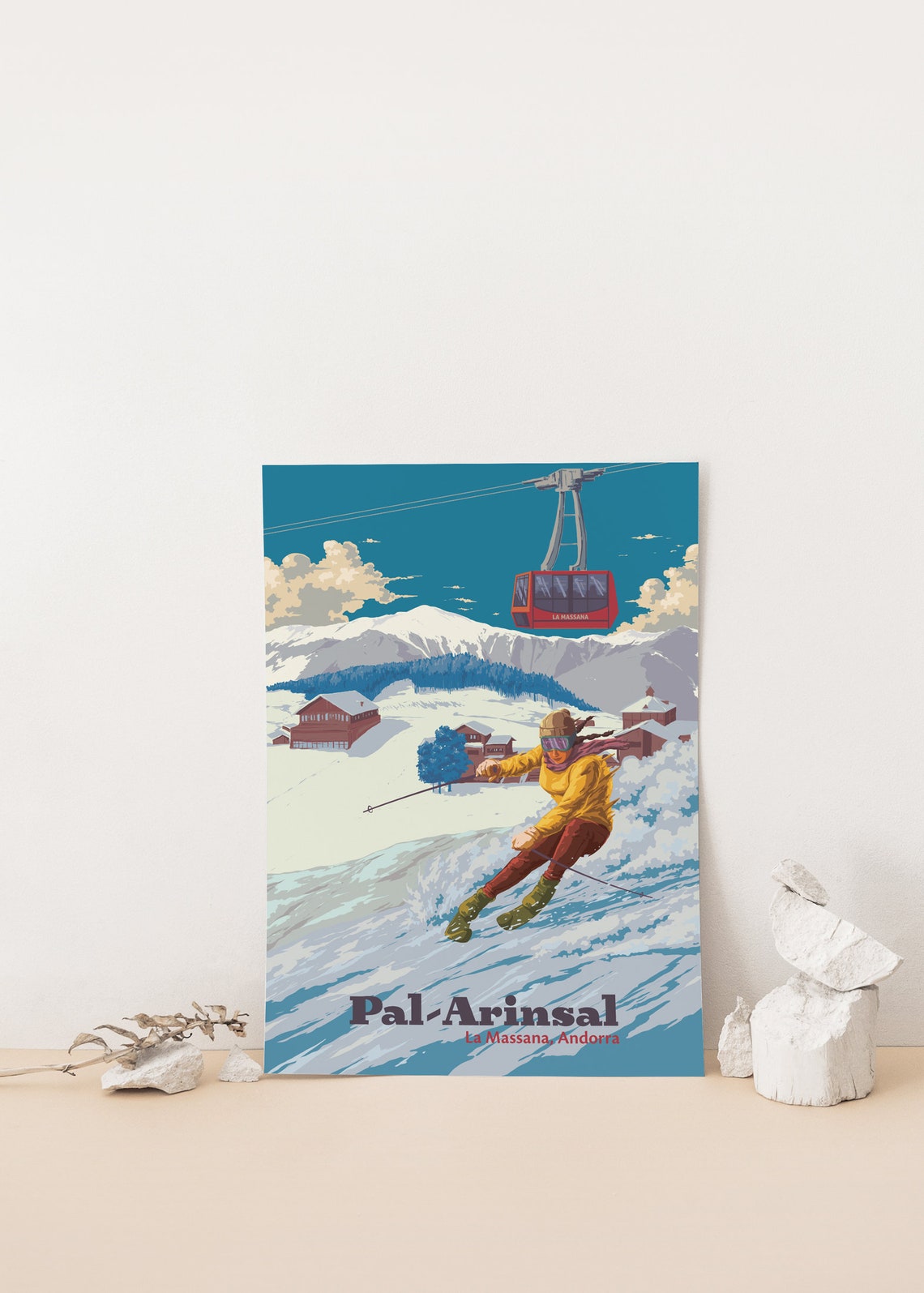 Pal Arinsal Andorra Ski Gondola Skier Travel Poster for Travel Lovers - Image 4