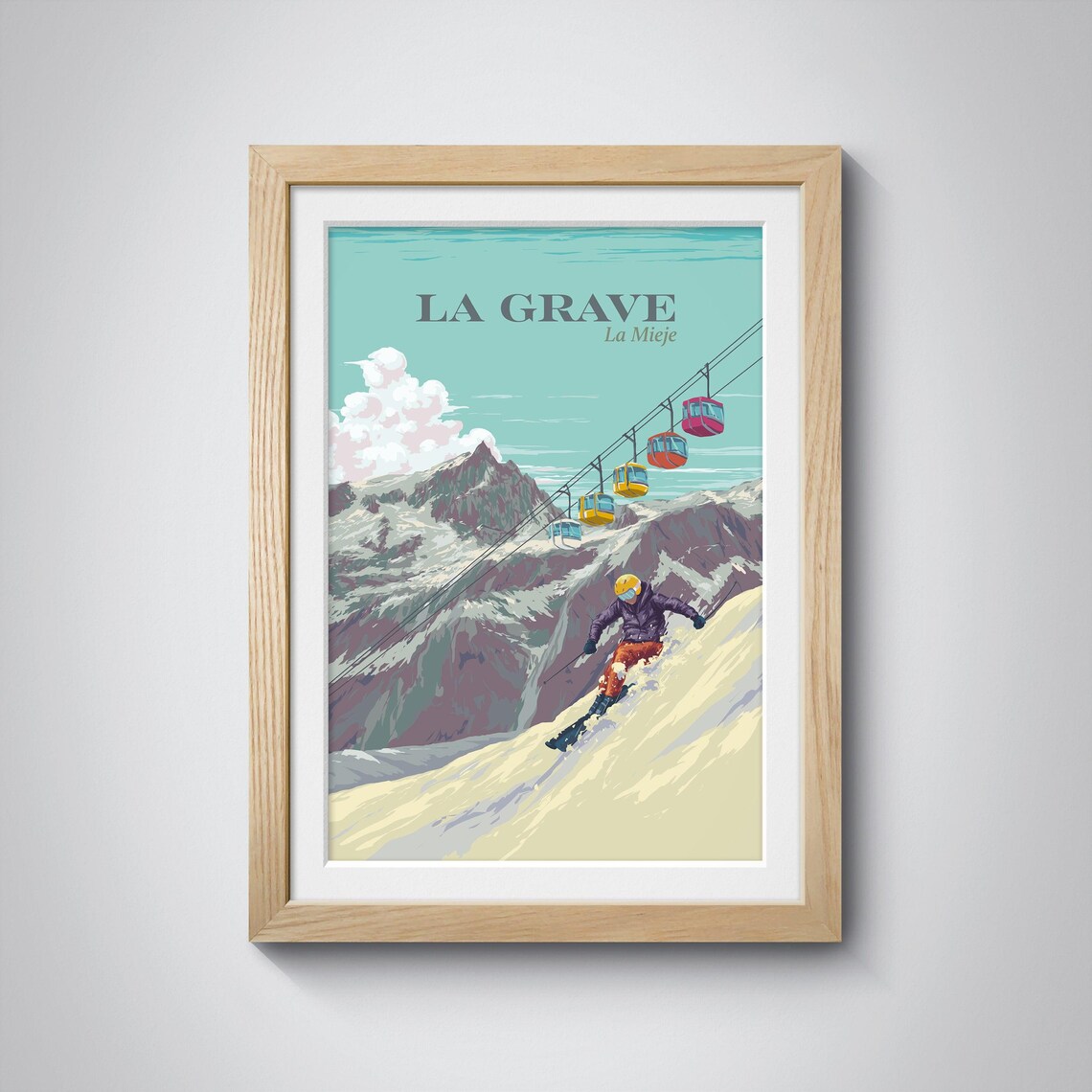 La Grave La Meije French Alps Skier Vintage Ski Travel Poster - Image 3