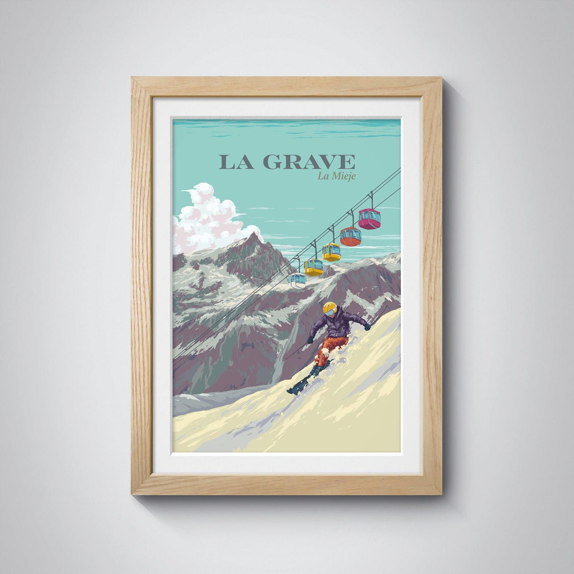 La Grave La Meije Poster Ski Resort Print French Alps Winter Sports Wall Art Ski Travel Poster Snowboarding Hautesalpes Framed Art - Image 3