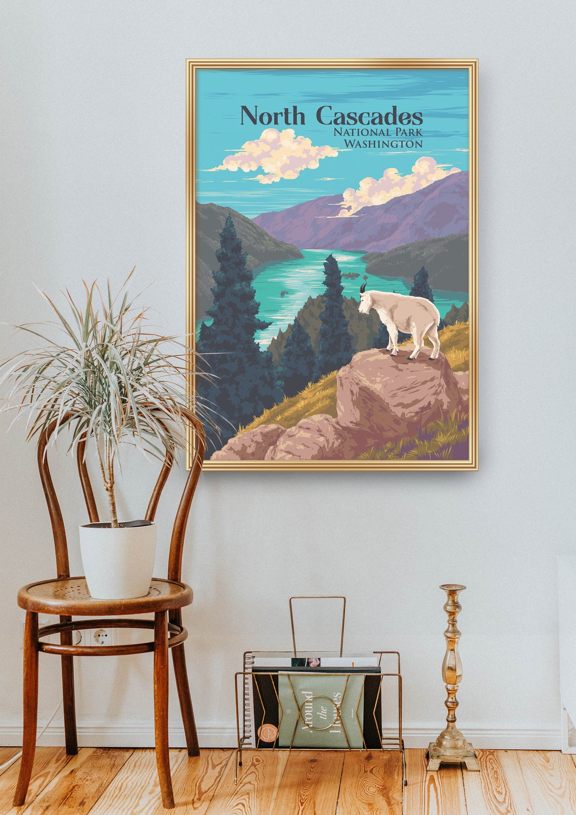 North Cascades Washington Mountain Goat Alpine Lake Travel Poster - Image 2