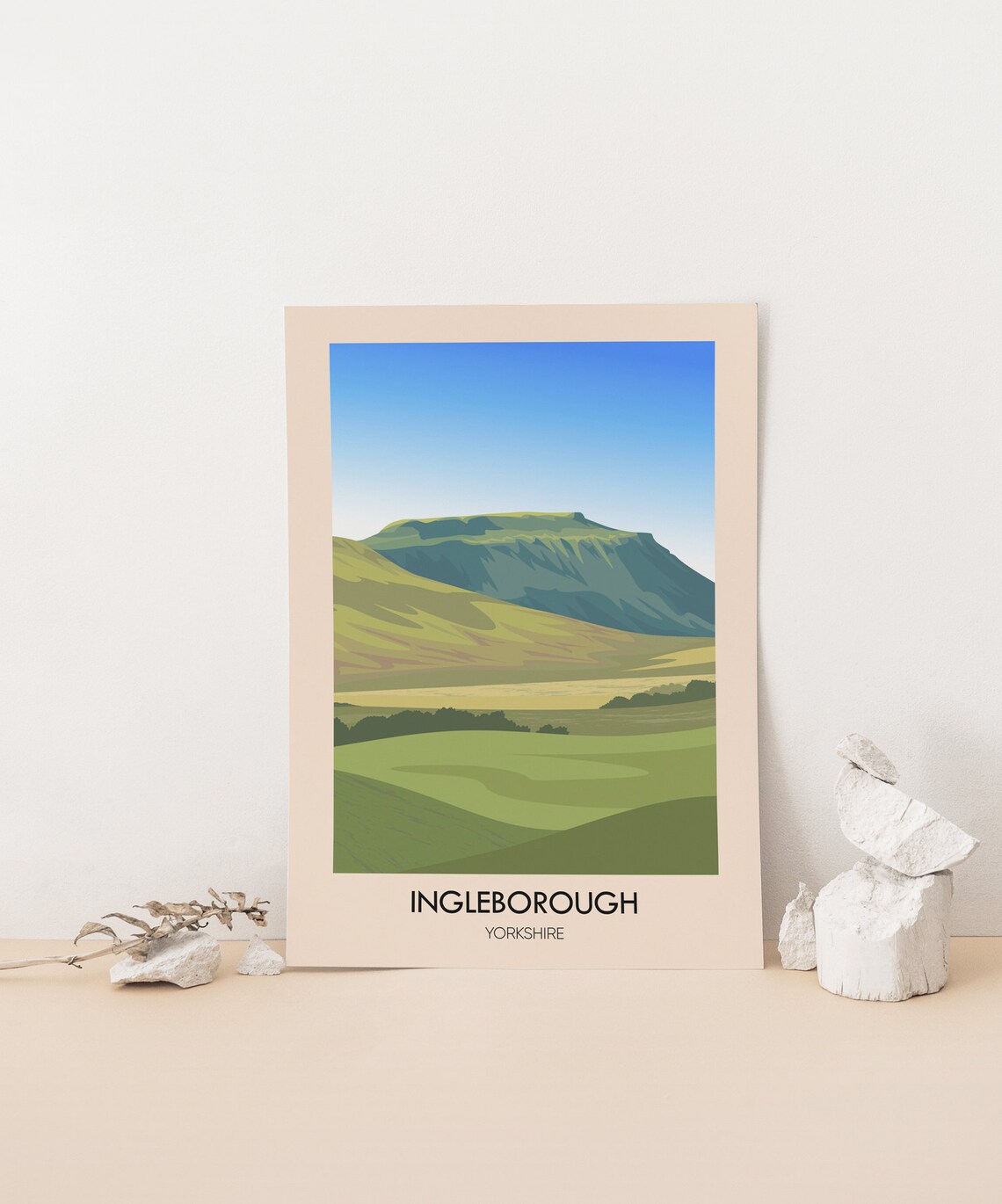 Ingleborough Yorkshire Flat Topped Mountain Three Peaks Vintage Travel Poster - Image 3
