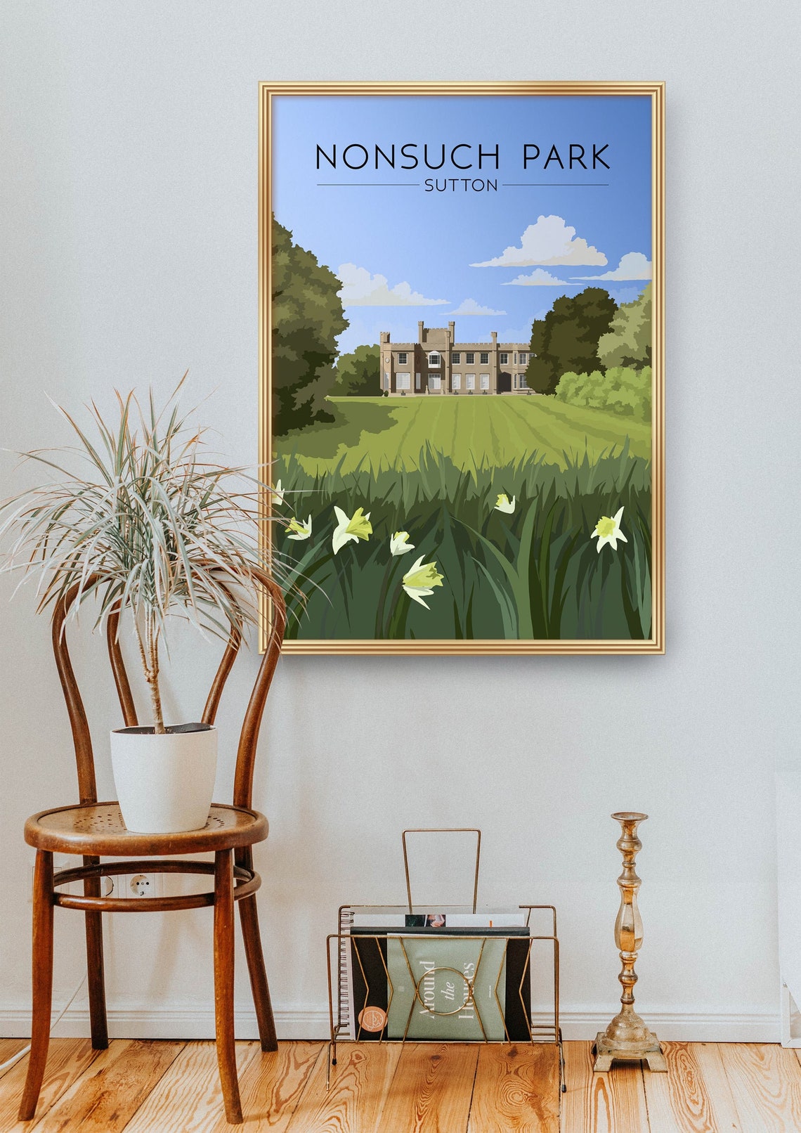Nonsuch Park Sutton Mansion Daffodils Spring Lawn Scene Poster - Image 2