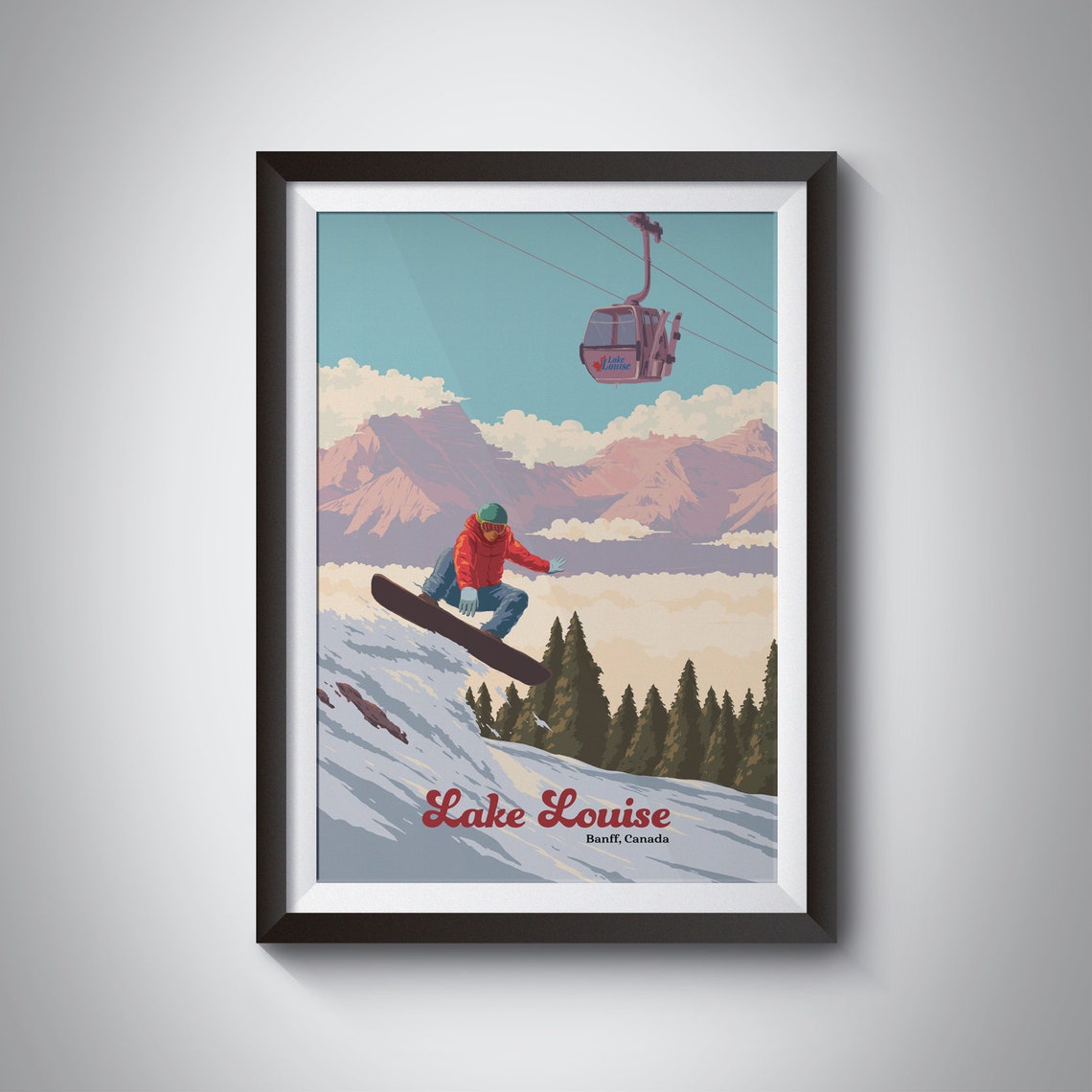 Lake Louise Banff Canada Snowboarder Jump Gondola Alpine Poster