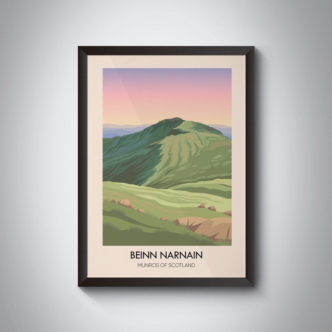 Beinn Narnain Munros Of Scotland Travel Poster Mountain Hiking Scottish Highlands Munro Bagging Arrochar Alps Loch Long Vintage Print