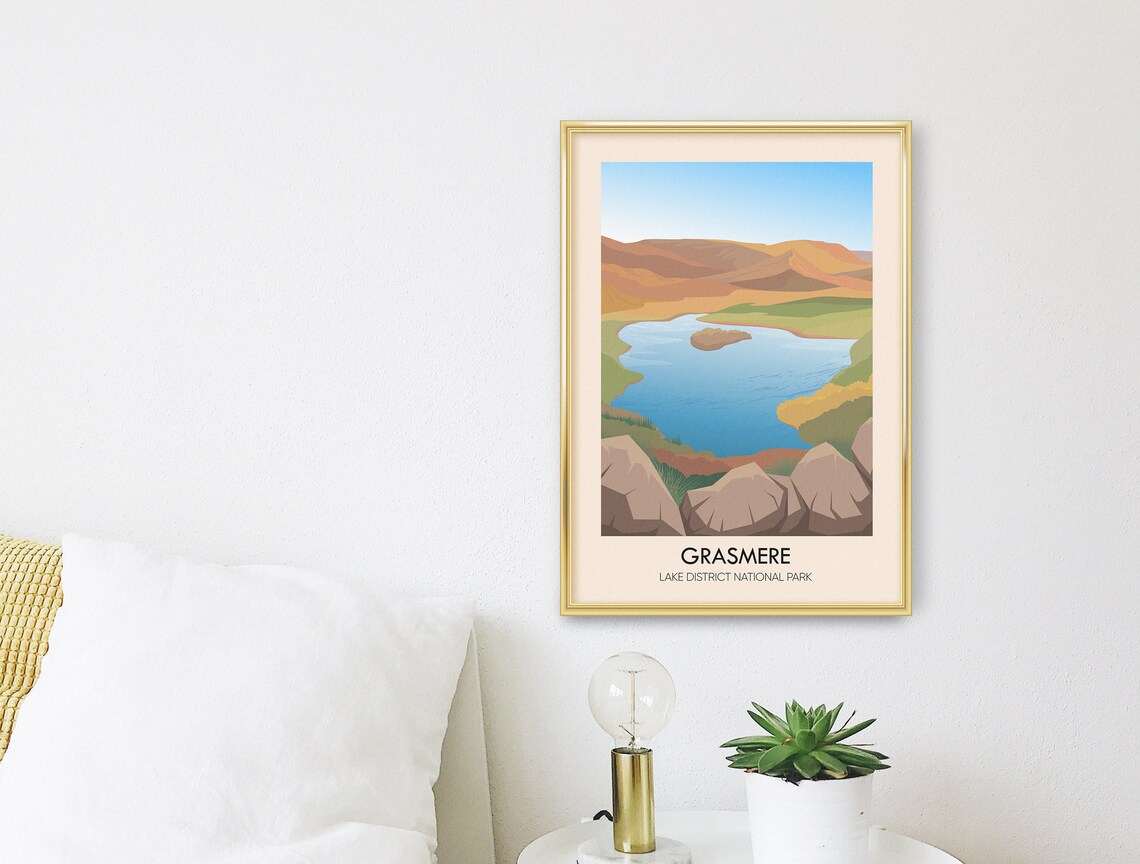 Grasmere Lake Travel Poster Lake District National Park Cumbria Vintage Travel Print William Wordsworth Loughrigg Hiking Rydal Water - Image 3