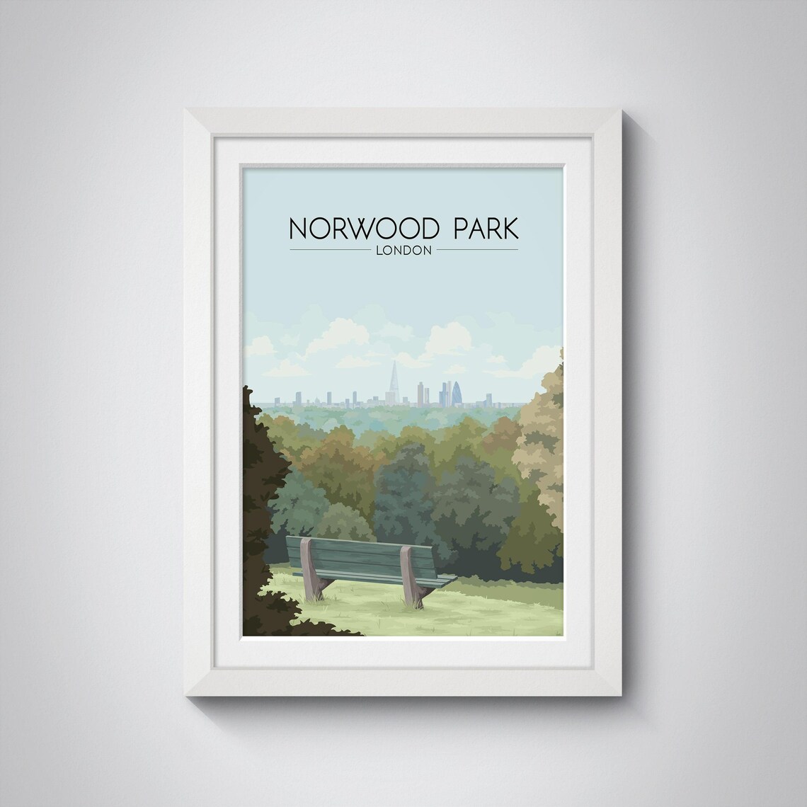 Norwood Park London Bench With City Skyline View Travel Poster - Image 4
