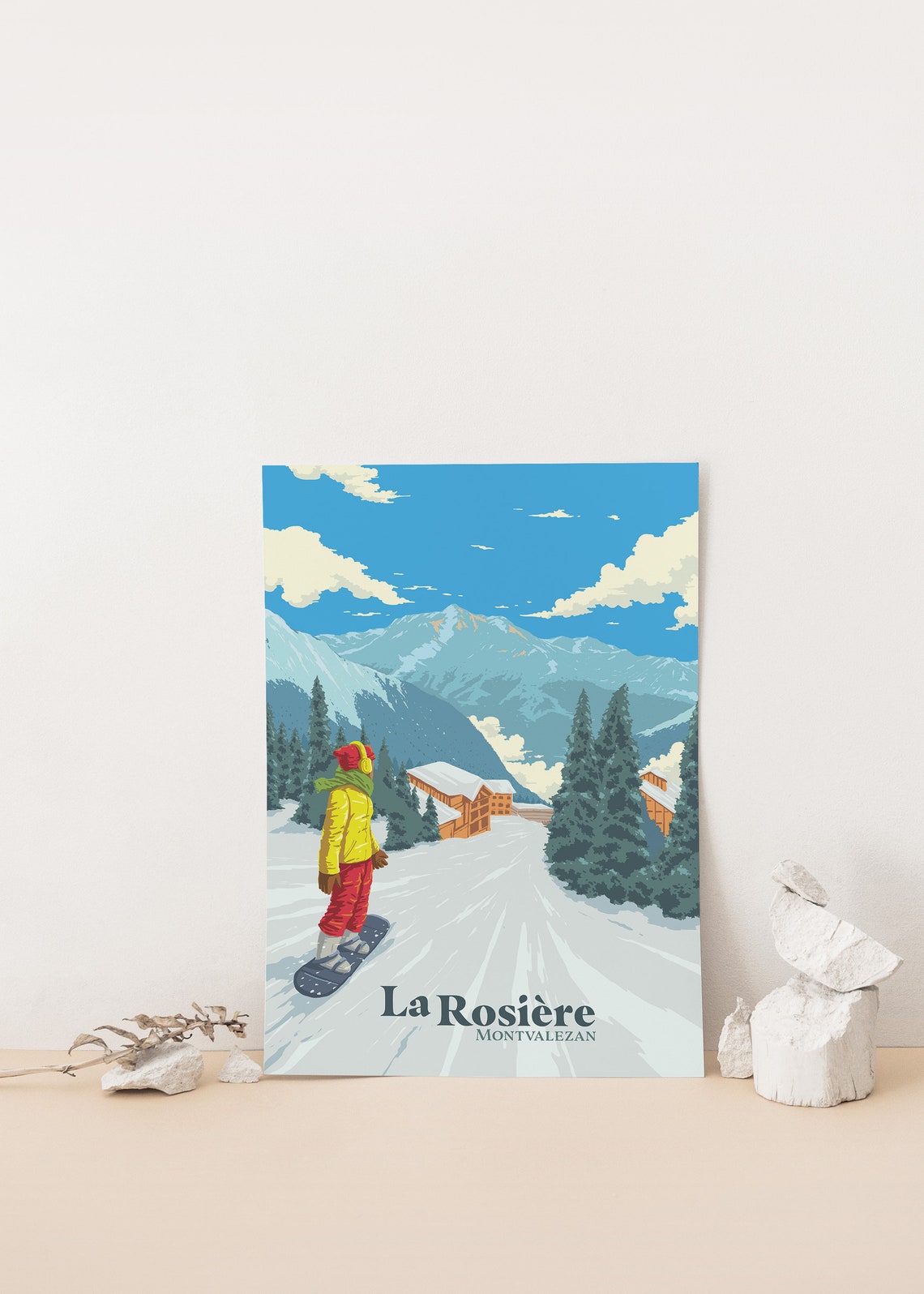 La Rosiere Snowboarding Poster Montvalezan French Alps Skiing Print Vintage Savoie France Espace San Bernardo Italy Chalet Gift - Image 4