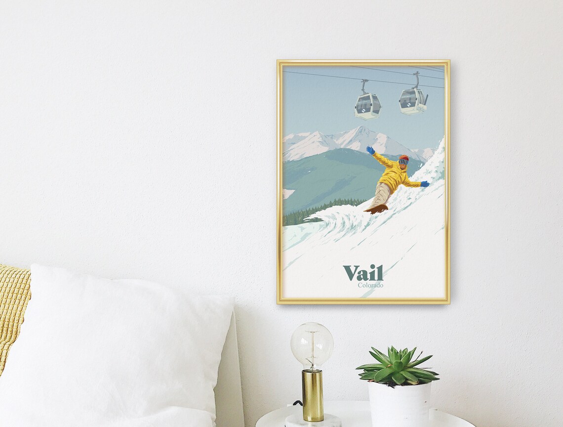 Vail Colorado Snowboarding Travel Poster, Rocky Mountains - Image 3