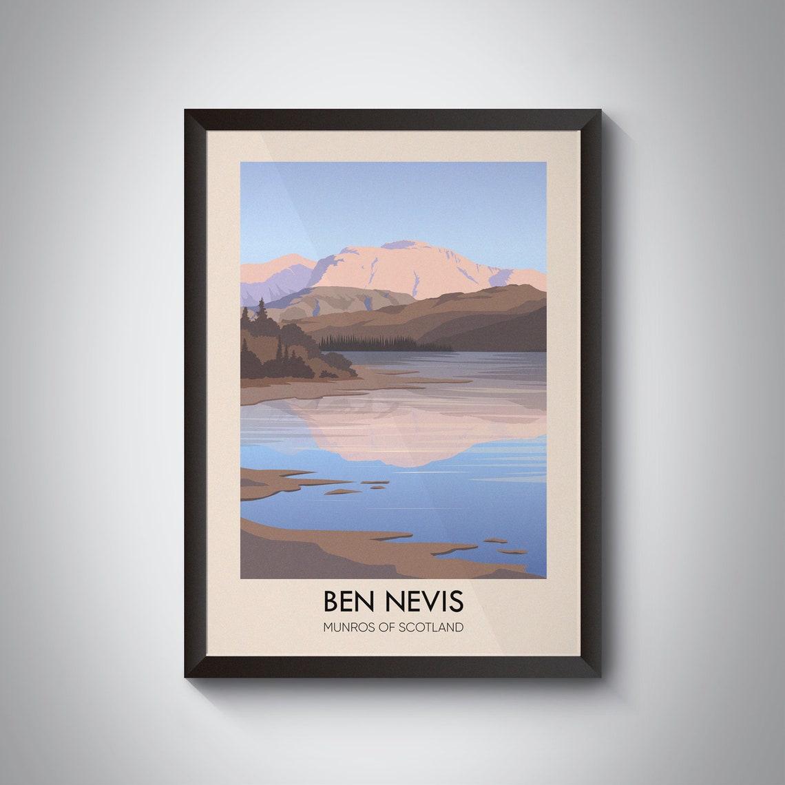 Ben Nevis Scotland Mountain Lake Sunrise Reflection Travel Poster